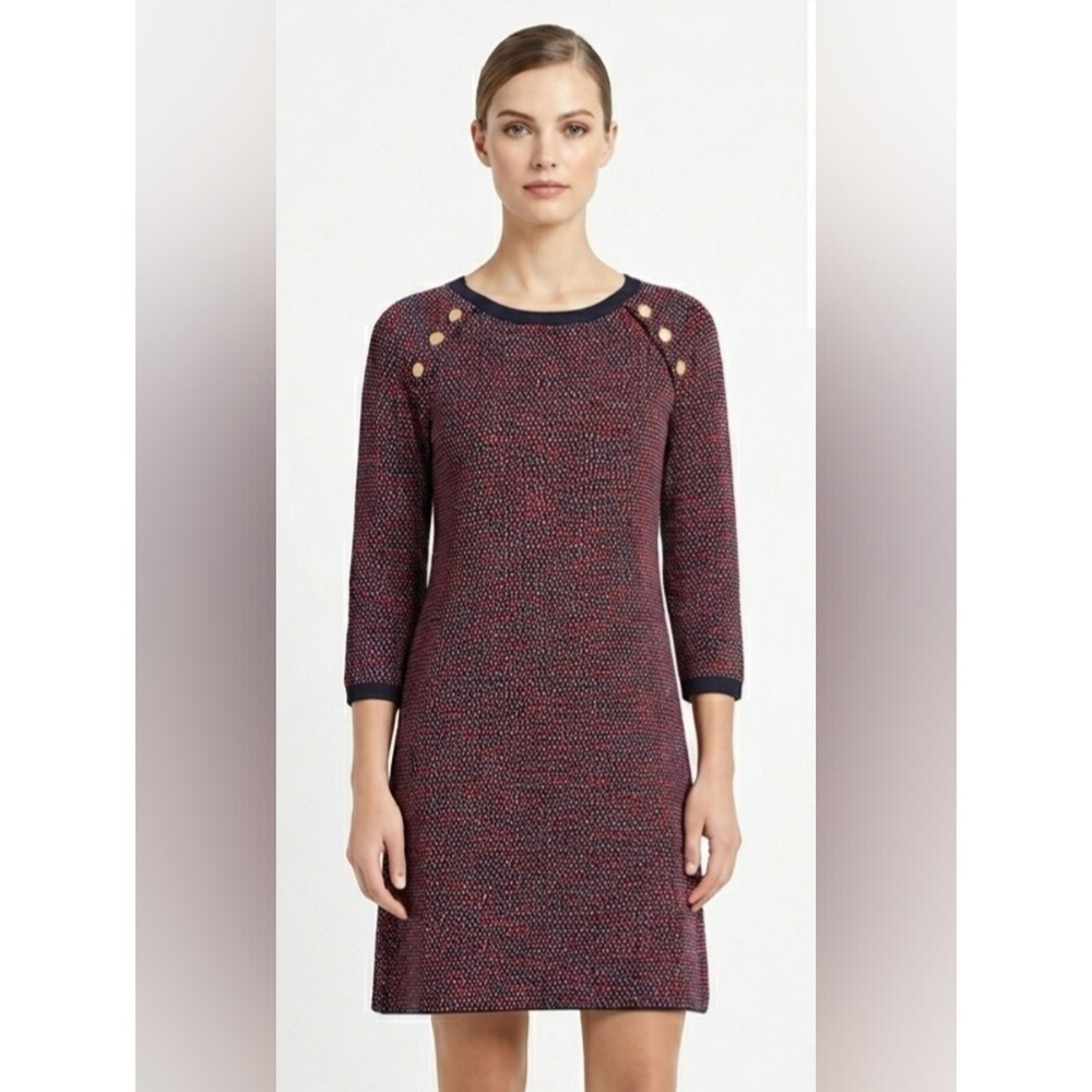 Talbots Shift Dress With 3/4 Sleeves & Gold Buttons Size S